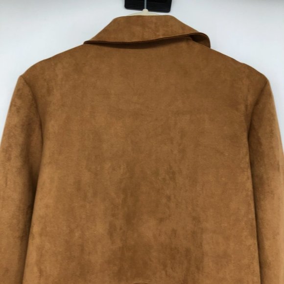 Zara Camel Brown Faux Suede Lightweight Midi Trench Coat EUC size S - Picture 6 of 16
